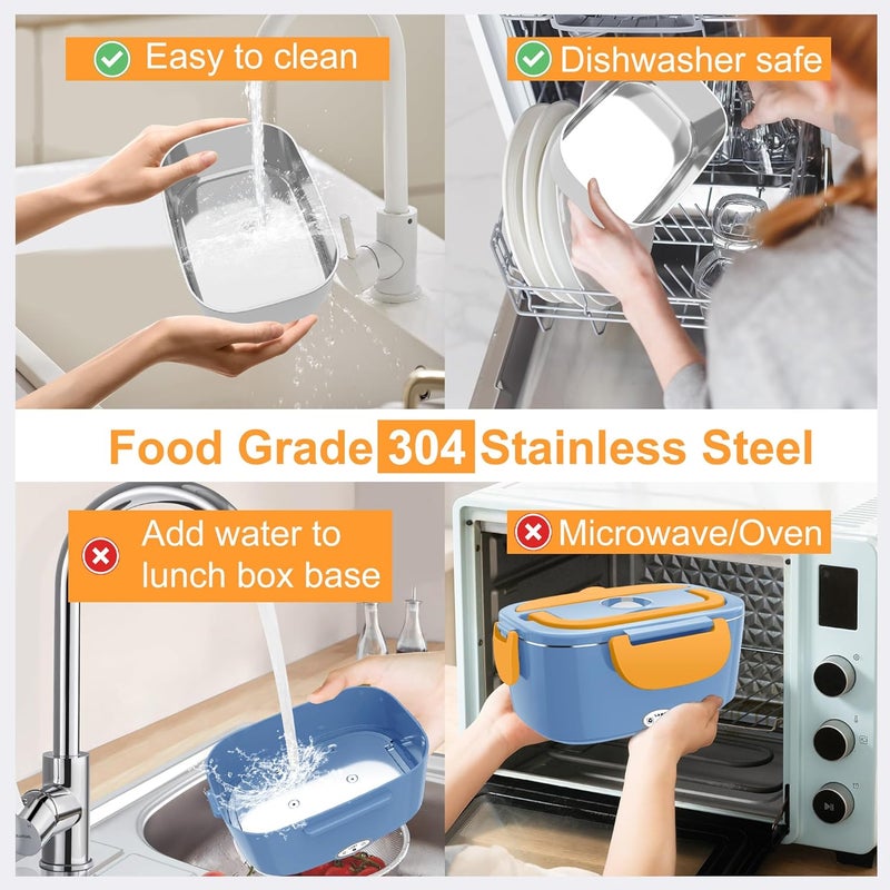 HOLDRUBY Heated Lunch Boxes for Adults, 80W Electric Lunch Box Food Heated 12/24/110V 1.5L Heatable Lunch Box for Car/Truck Leak-Proof Removable Stainless Steel Container, Fork & Spoon, Bag - Image 5